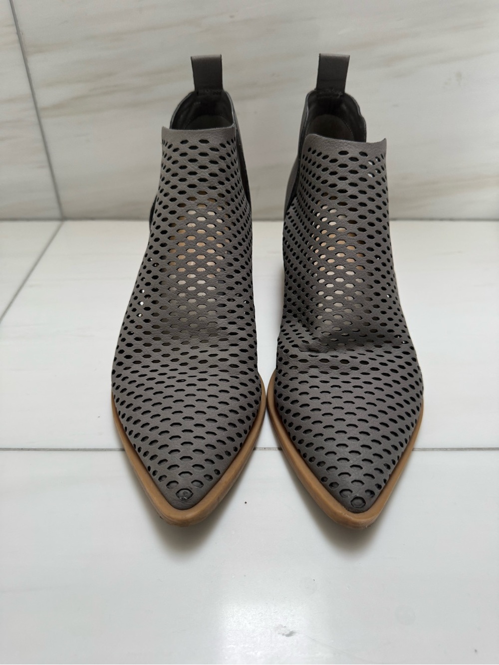 Dolce Vita Gray Perforated Pointed Ankle Booties